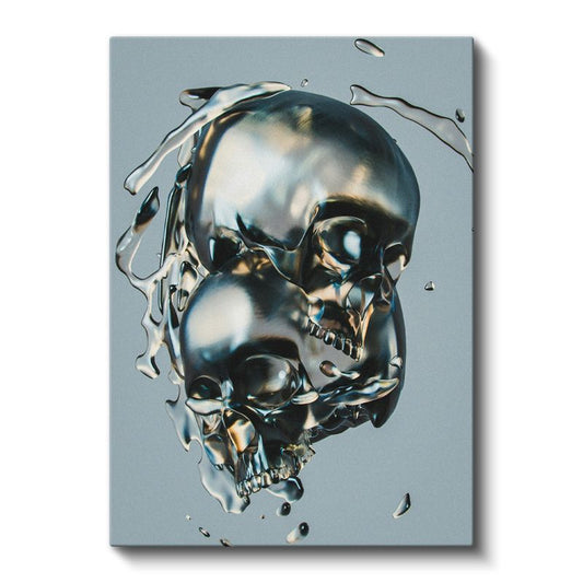 Metalik Kafataslar - Modern Sıvı Metal Sanat Kanvas Tablo