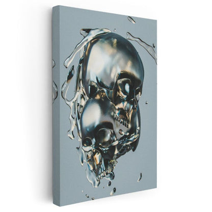 Metalik Kafataslar - Modern Sıvı Metal Sanat Kanvas Tablo