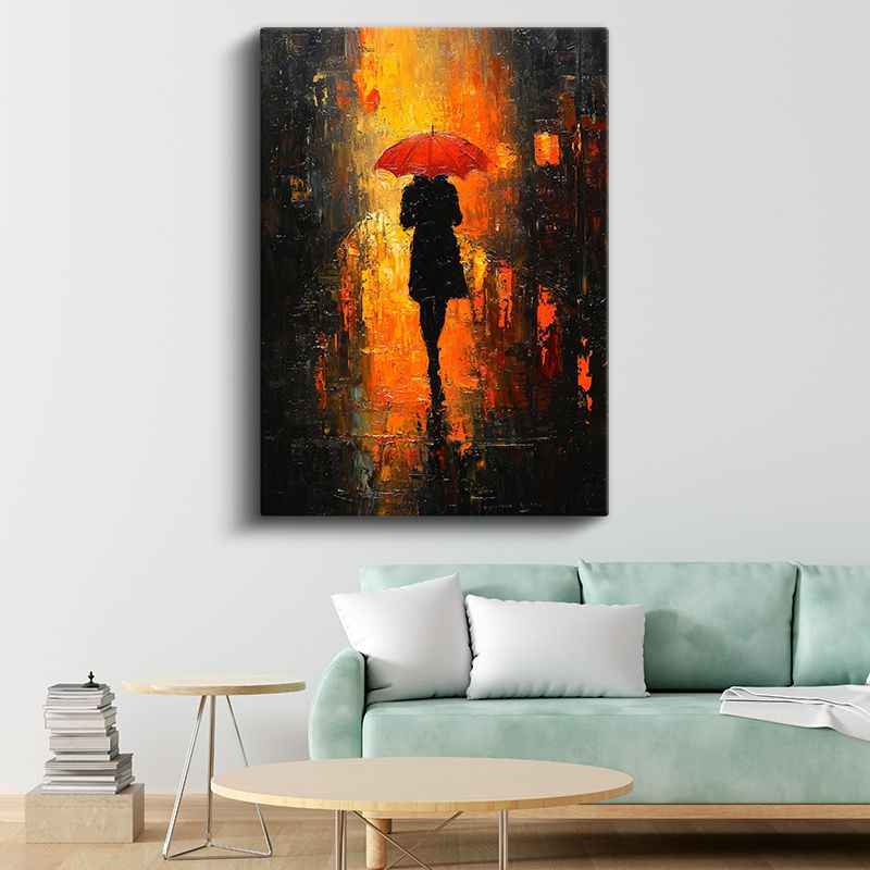Kırmızı Şemsiye - Dramatik Siluet Ekspresyonizmi Kanvas Tablo