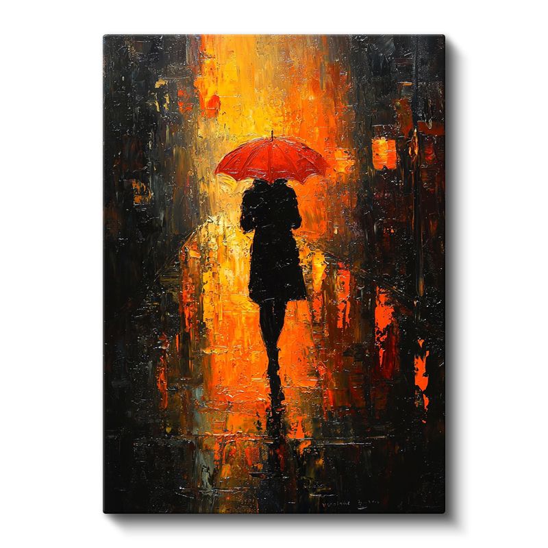 Kırmızı Şemsiye - Dramatik Siluet Ekspresyonizmi Kanvas Tablo