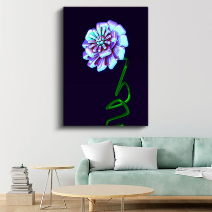 Neon Çiçek - Parlak Dijital Flora Kanvas Tablo