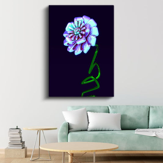 Neon Çiçek - Parlak Dijital Flora Kanvas Tablo