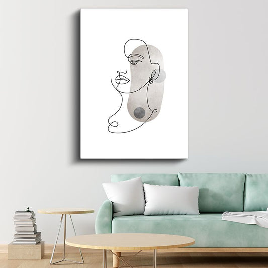 Tek Çizgi Portre - Minimalist Yüz Silueti Kanvas Tablo