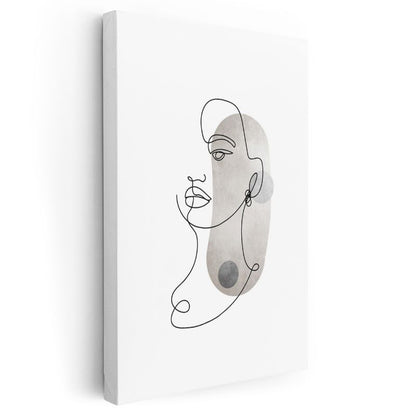 Tek Çizgi Portre - Minimalist Yüz Silueti Kanvas Tablo