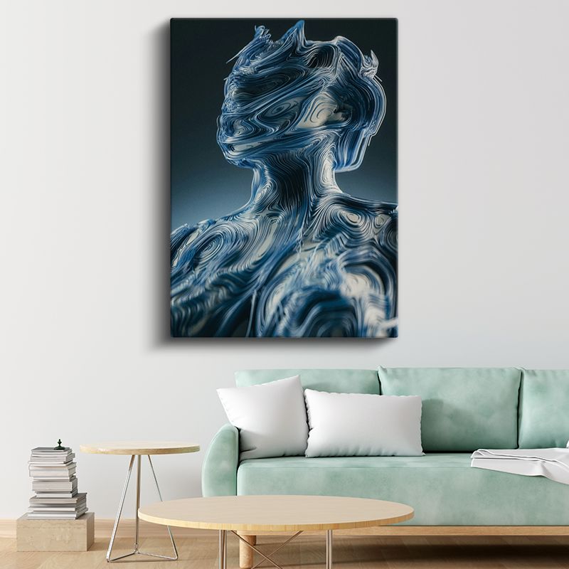 Mavi Dalgalar - Akışkan Çizgili Figür Kanvas Tablo