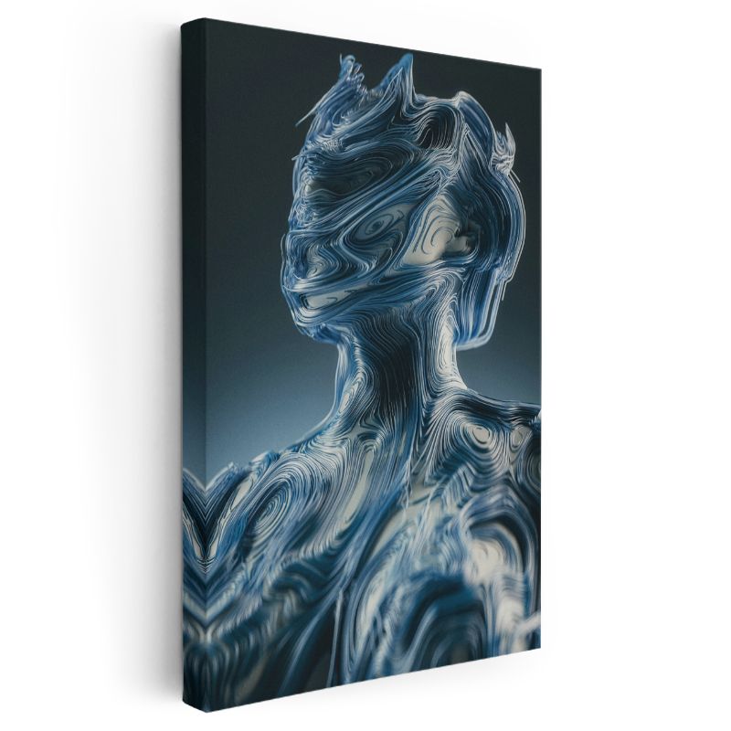 Mavi Dalgalar - Akışkan Çizgili Figür Kanvas Tablo