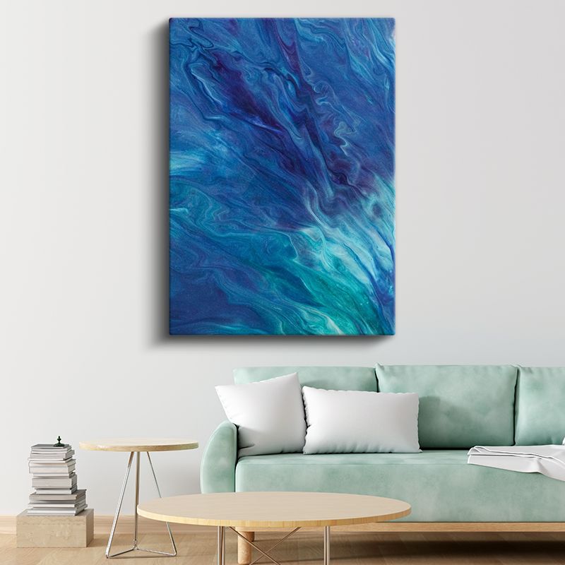 Okyanus Dalgaları - Mavi Tonlarında Akışkan Soyut Kanvas Tablo