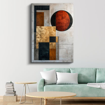 Geometrik Denge - Kırmızı Daire ve Kareler Kompozisyonu Kanvas Tablo