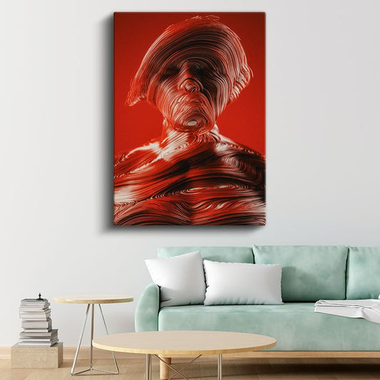 Kırmızı Soyut Silüet - Akışkan Çizgiler ve Dalgalar Kanvas Tablo