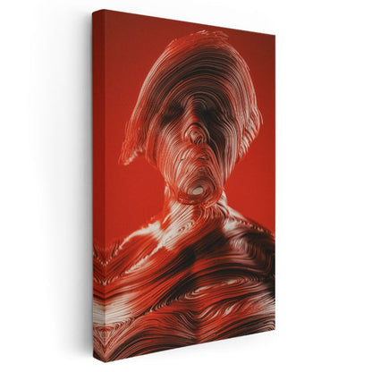 Kırmızı Soyut Silüet - Akışkan Çizgiler ve Dalgalar Kanvas Tablo