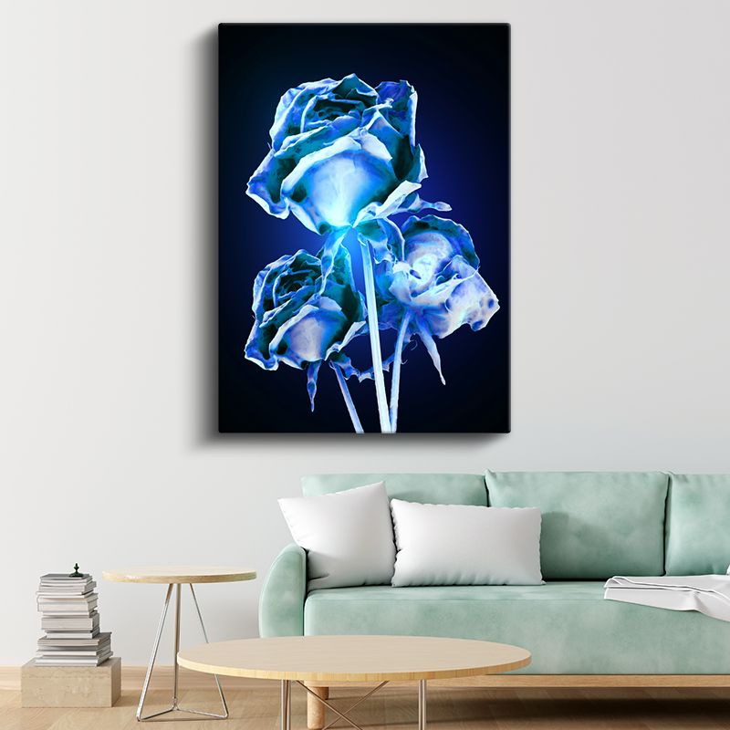 Neon Güller - Elektrik Mavisi Çiçek Kompozisyonu Kanvas Tablo