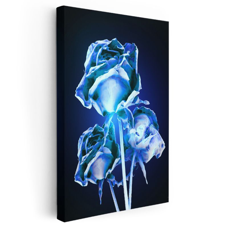 Neon Güller - Elektrik Mavisi Çiçek Kompozisyonu Kanvas Tablo
