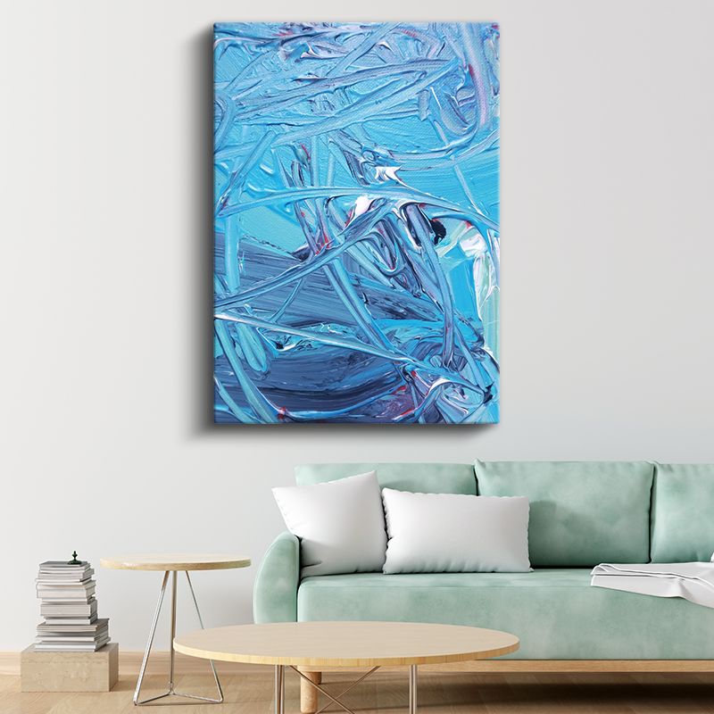 Mavi Fırça Darbeleri - Dinamik Soyut Ekspresyonizm Kanvas Tablo