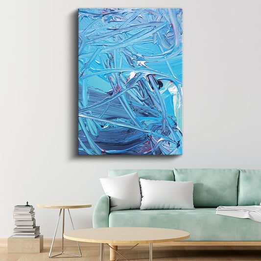 Mavi Fırça Darbeleri - Dinamik Soyut Ekspresyonizm Kanvas Tablo