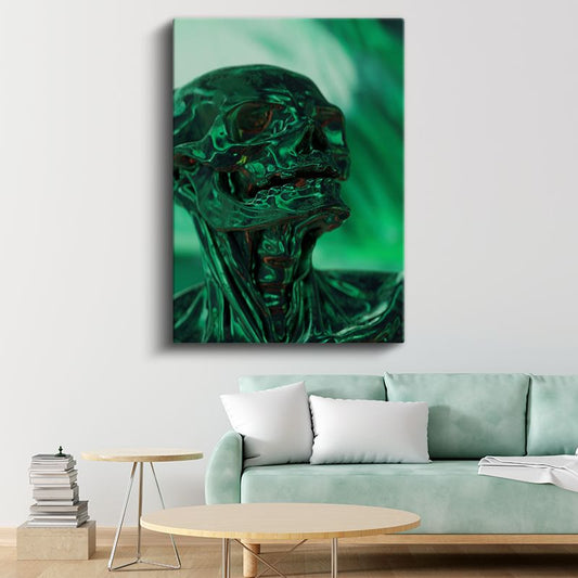 Zümrüt Kafatası - Metalik Yeşil Heykel Sanatı Kanvas Tablo
