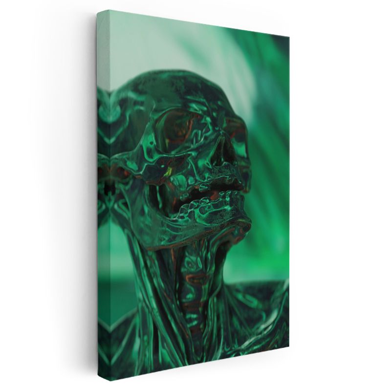 Zümrüt Kafatası - Metalik Yeşil Heykel Sanatı Kanvas Tablo