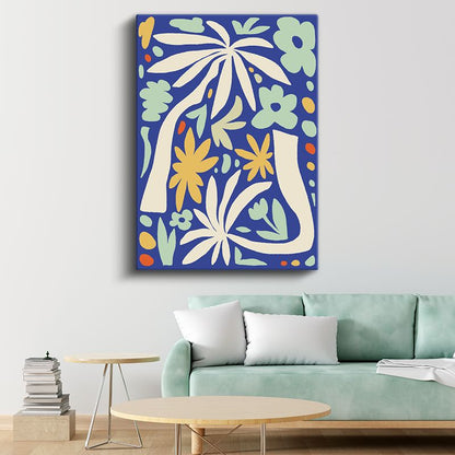 Matisse Esintili Desenler - Mavi Zeminde Organik Formlar Kanvas Tablo