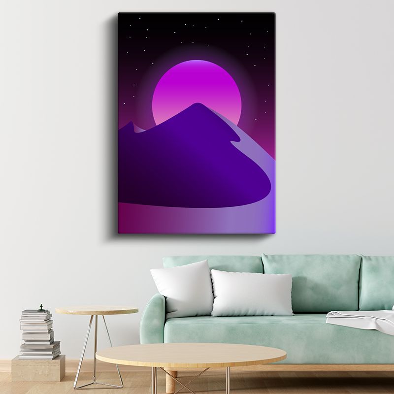 Gece Dağları - Mor Tonlarda Retrowave Manzara Kanvas Tablo