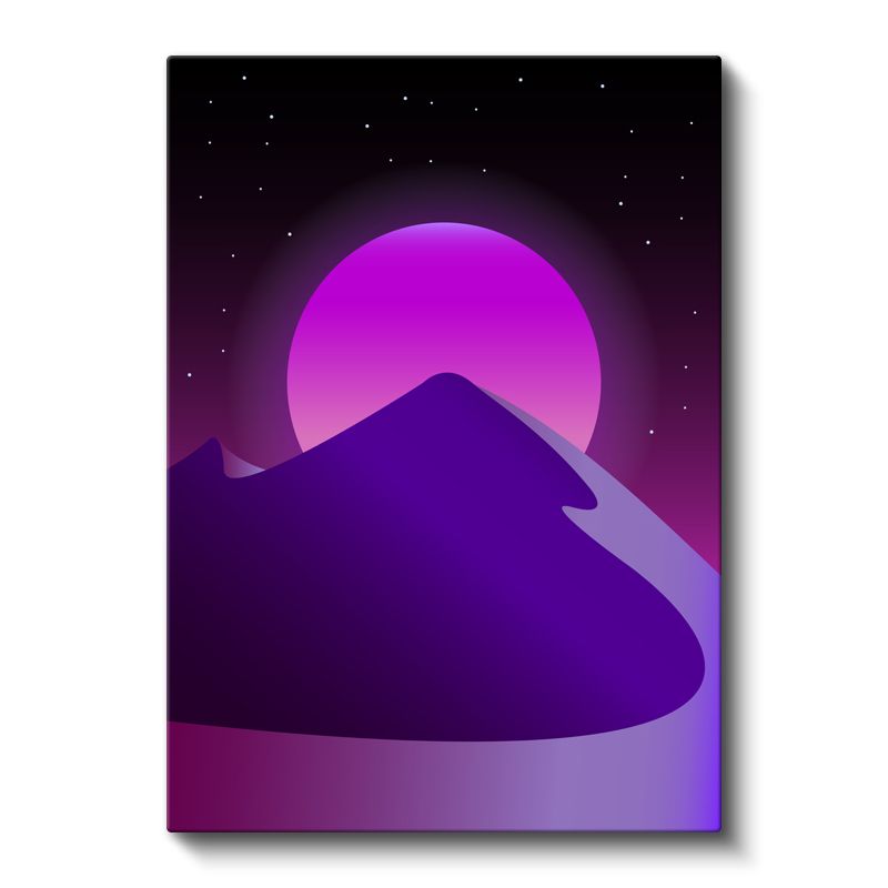 Gece Dağları - Mor Tonlarda Retrowave Manzara Kanvas Tablo