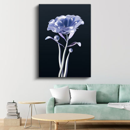 Metalik Çiçek - Zarif Gümüş Tonlarında Dijital Flora Kanvas Tablo