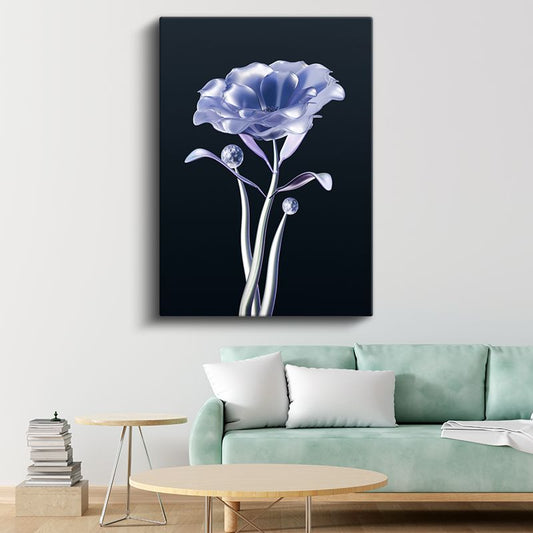 Metalik Çiçek - Zarif Gümüş Tonlarında Dijital Flora Kanvas Tablo