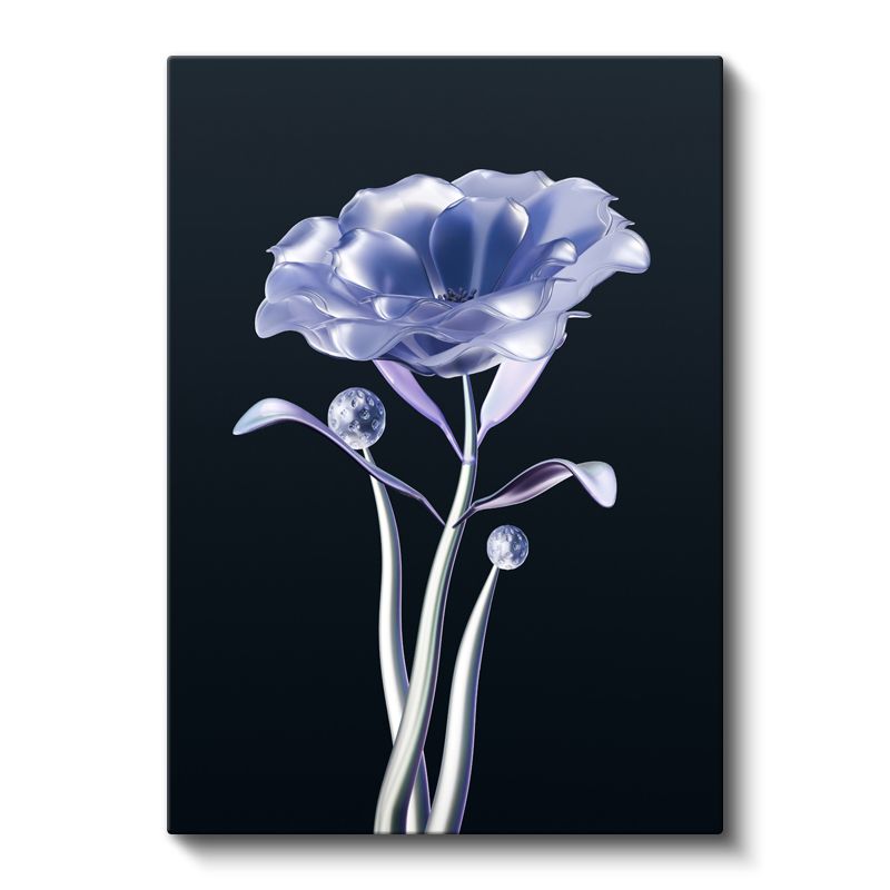 Metalik Çiçek - Zarif Gümüş Tonlarında Dijital Flora Kanvas Tablo