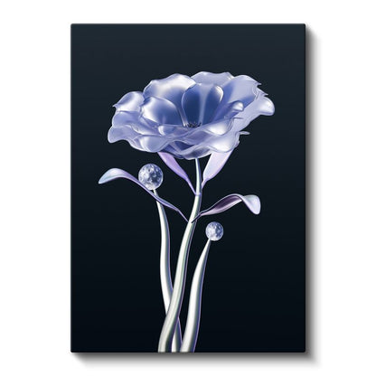 Metalik Çiçek - Zarif Gümüş Tonlarında Dijital Flora Kanvas Tablo