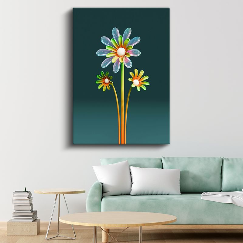 Kristal Papatyalar - Çok Renkli Şeffaf Çiçek Kompozisyonu Kanvas Tablo