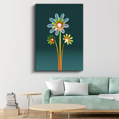 Kristal Papatyalar - Çok Renkli Şeffaf Çiçek Kompozisyonu Kanvas Tablo