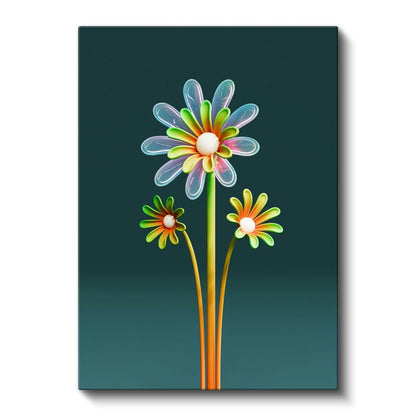 Kristal Papatyalar - Çok Renkli Şeffaf Çiçek Kompozisyonu Kanvas Tablo