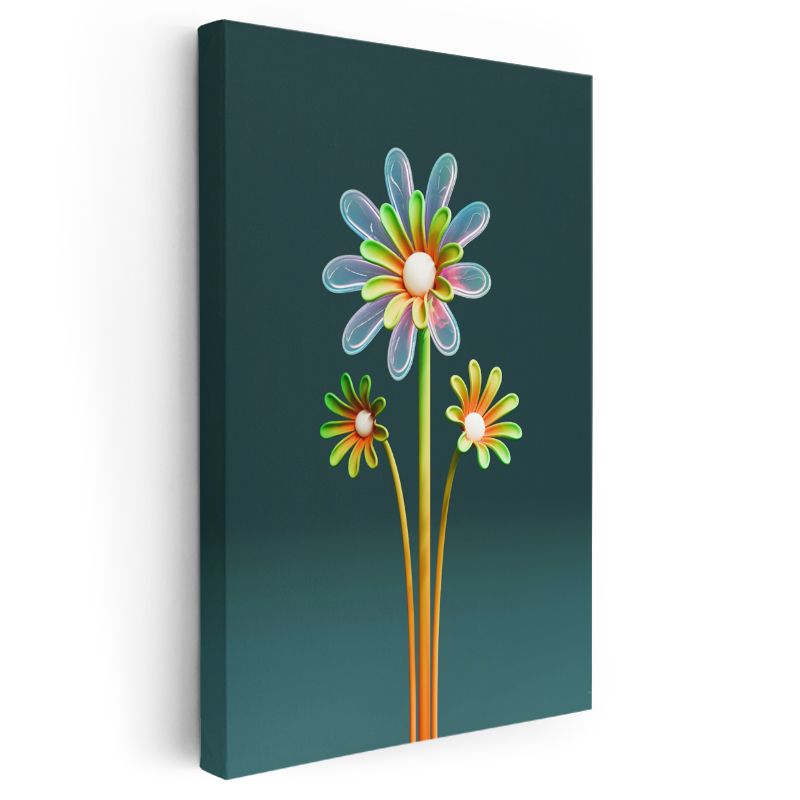 Kristal Papatyalar - Çok Renkli Şeffaf Çiçek Kompozisyonu Kanvas Tablo