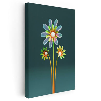 Kristal Papatyalar - Çok Renkli Şeffaf Çiçek Kompozisyonu Kanvas Tablo