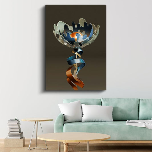 Metalik Heykel - Spiral Formlu Modern Sanat Objesi Kanvas Tablo