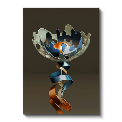Metalik Heykel - Spiral Formlu Modern Sanat Objesi Kanvas Tablo