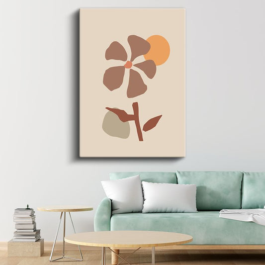 Bohem Çiçek - Toprak Tonlarında Minimalist Botanik Kanvas Tablo