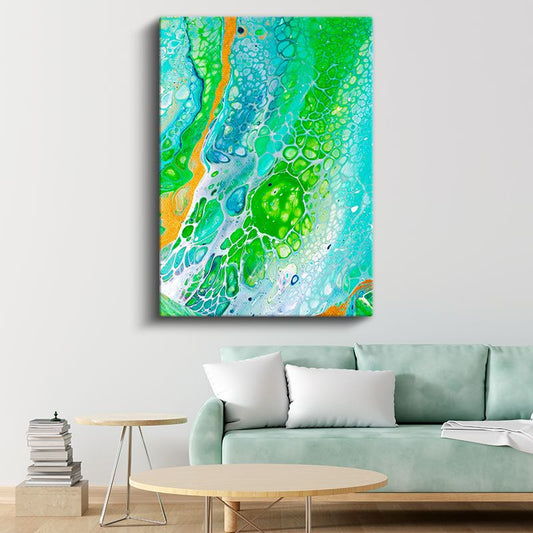 Okyanus Derinlikleri - Turkuaz Yeşil Akışkan Desenler Kanvas Tablo