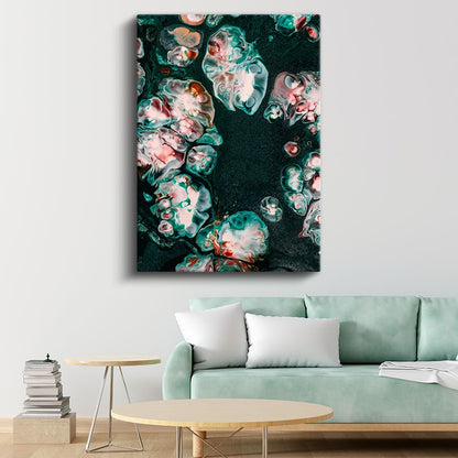 Sıvı Kristaller - Zümrüt Pembe Organik Formlar Kanvas Tablo