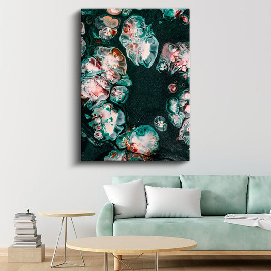 Sıvı Kristaller - Zümrüt Pembe Organik Formlar Kanvas Tablo