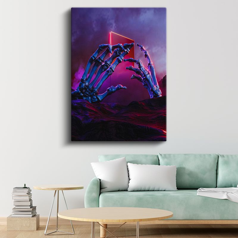 Neon Dokunuş - Mor Atmosfer İskelet Eller Kanvas Tablo