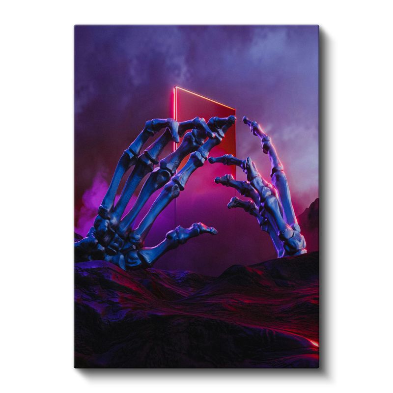 Neon Dokunuş - Mor Atmosfer İskelet Eller Kanvas Tablo