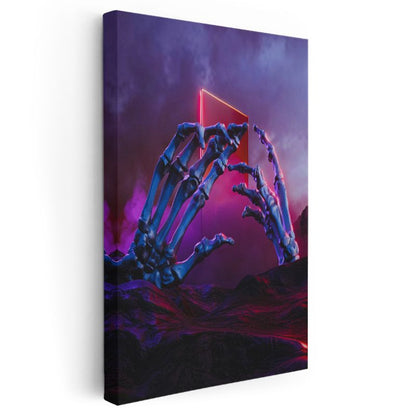 Neon Dokunuş - Mor Atmosfer İskelet Eller Kanvas Tablo