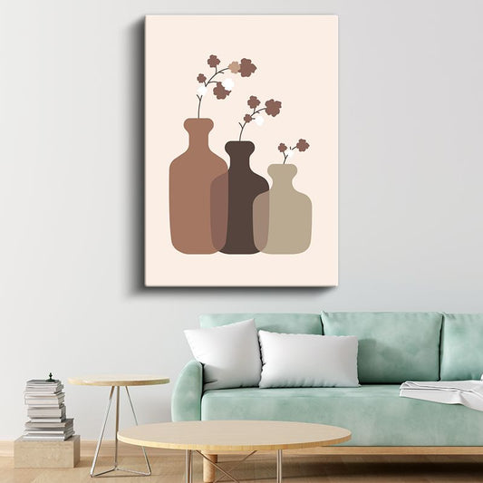 Minimalist Vazolar - Kahverengi Tonları Stilize Çizim Kanvas Tablo