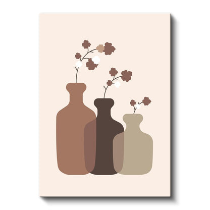 Minimalist Vazolar - Kahverengi Tonları Stilize Çizim Kanvas Tablo