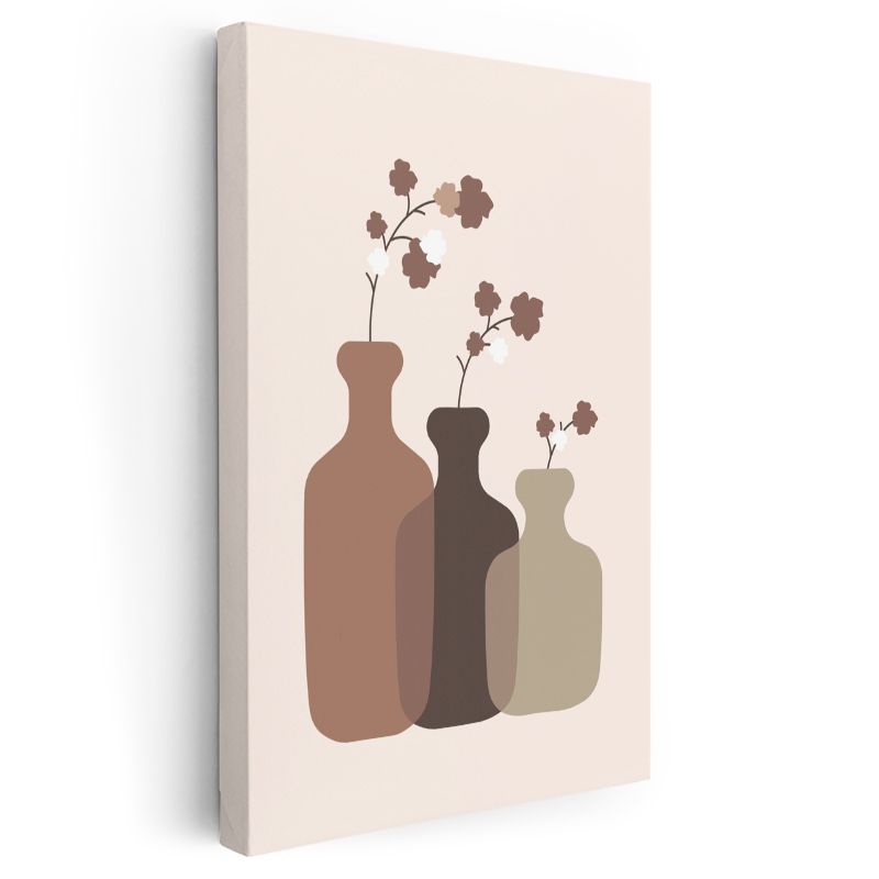 Minimalist Vazolar - Kahverengi Tonları Stilize Çizim Kanvas Tablo