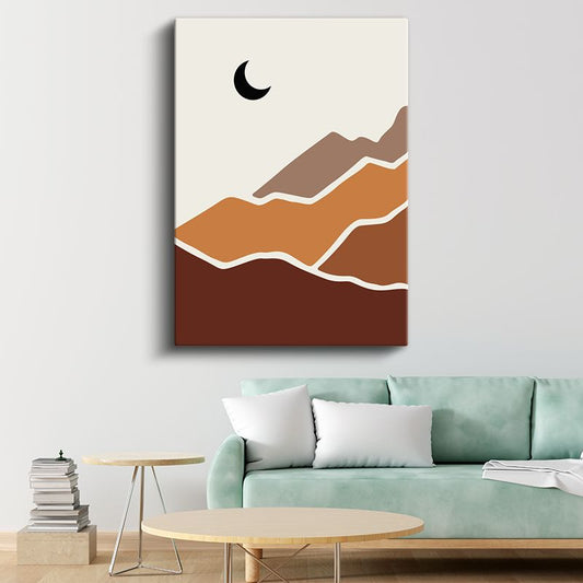 Gece Dağları - Minimalist Ay Işığı Kanvas Tablo
