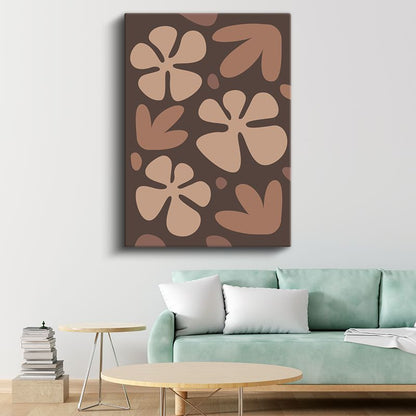 Organik Formlar - Kahverengi Tonlarda Çiçek Desenleri Kanvas Tablo