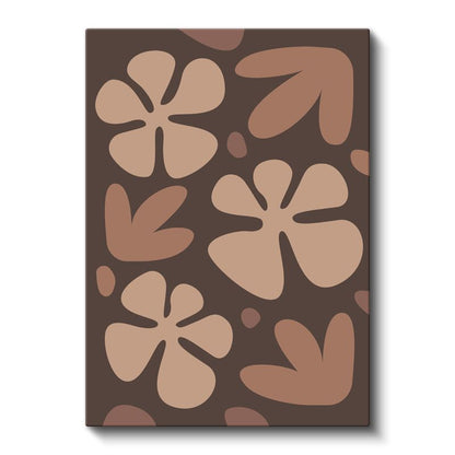 Organik Formlar - Kahverengi Tonlarda Çiçek Desenleri Kanvas Tablo