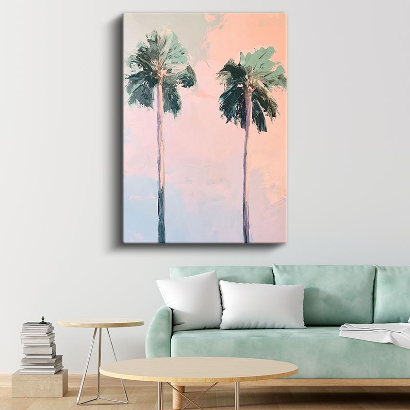Palmiye Siluetleri - Pastel Gökyüzü Altında Kanvas Tablo