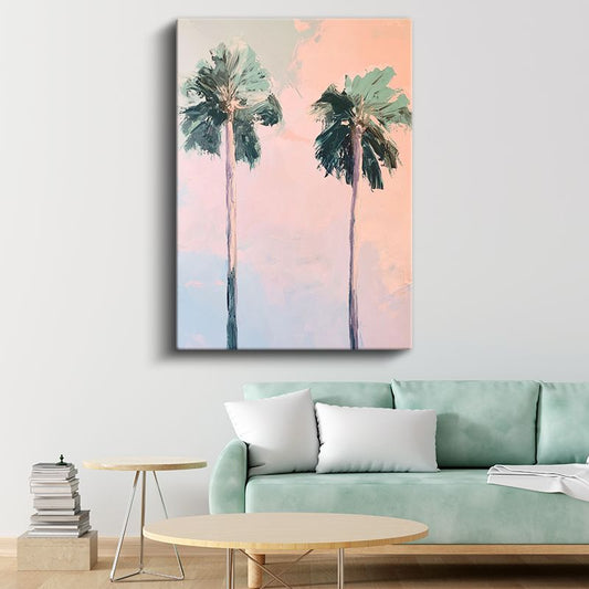 Palmiye Siluetleri - Pastel Gökyüzü Altında Kanvas Tablo
