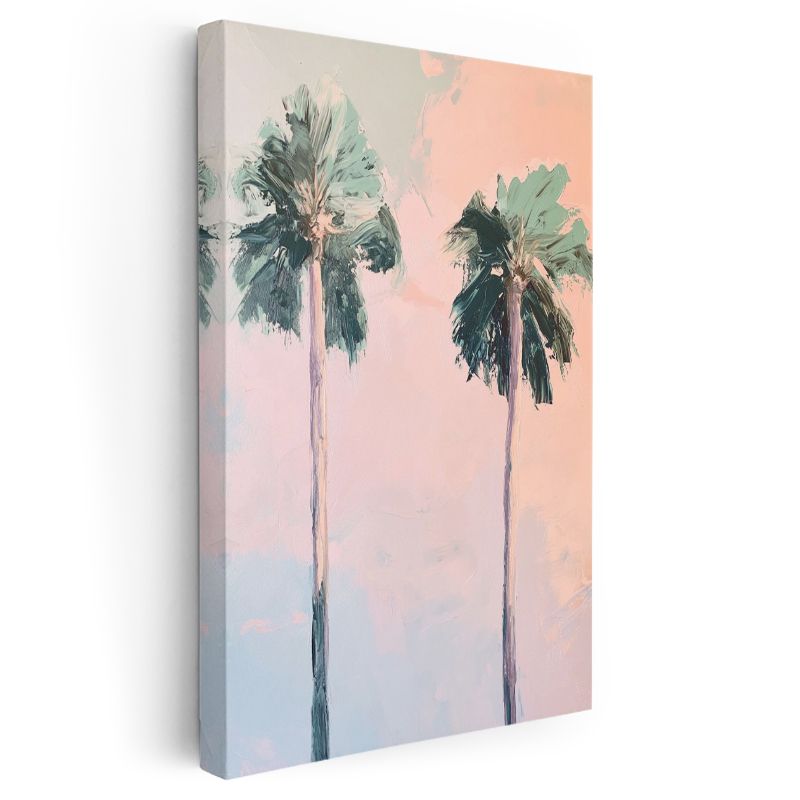 Palmiye Siluetleri - Pastel Gökyüzü Altında Kanvas Tablo